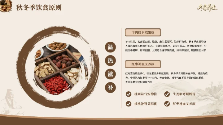 棕色国风冬季养生PPT模板