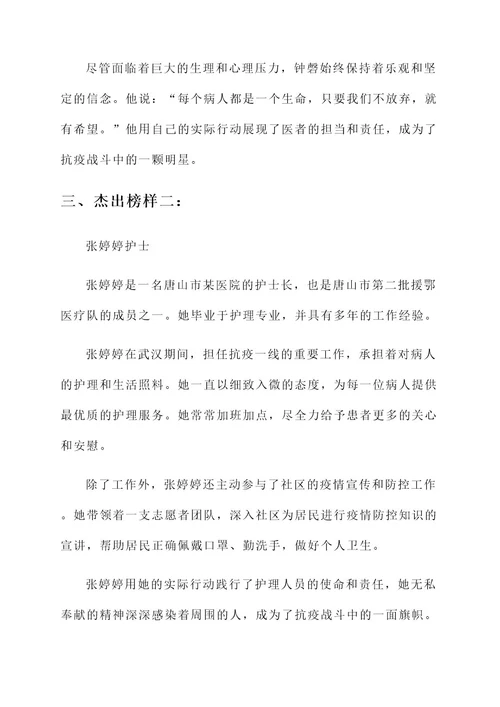 唐山抗疫榜样事迹材料