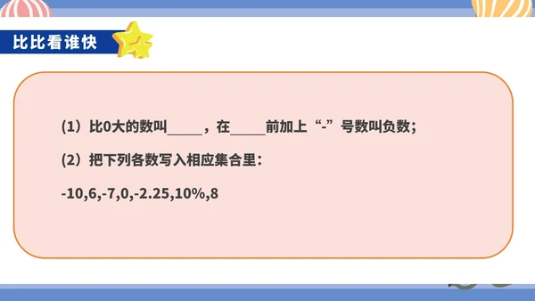 蓝色卡通风初一数学上册正数和负数课件PPT模板