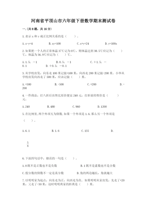 河南省平顶山市六年级下册数学期末测试卷加精品答案.docx