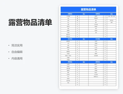 简约蓝色露营物品清单