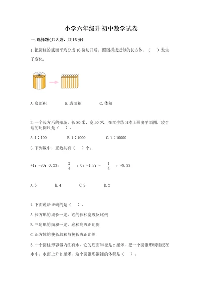 小学六年级升初中数学试卷精品（夺分金卷）