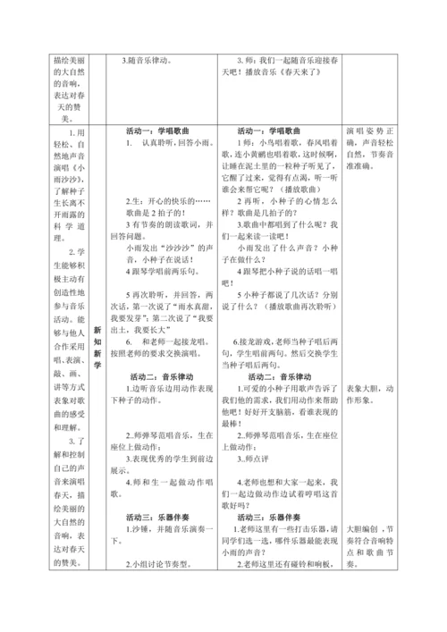【新教材】人音版（2024）一年级下册第一单元《小雨沙沙》（唱歌）表格式教案