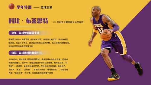 紫黄色时尚风人物简介之科比PPT模板
