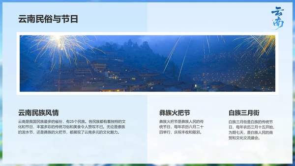 蓝色商务风探寻彩云之南：云南旅行全攻略PPT模板