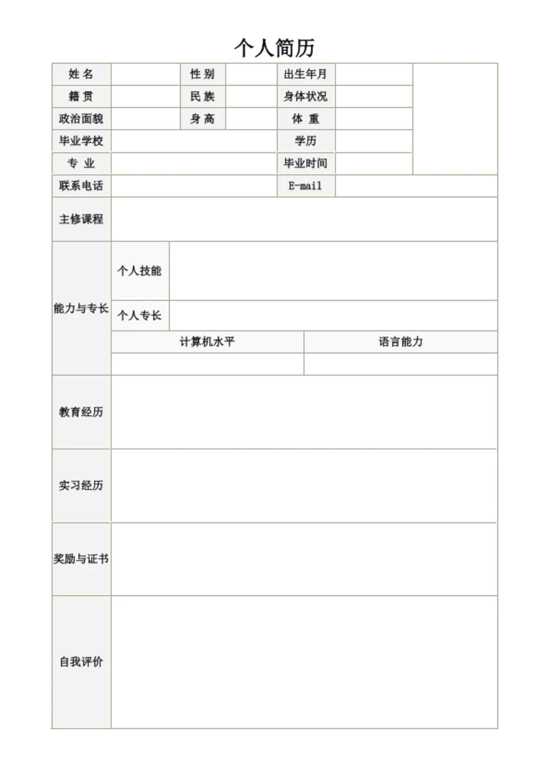 产品经理个人简历表格