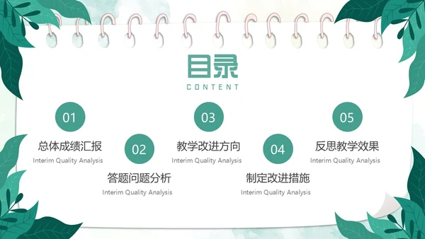 绿色小清新卡通风期中质量分析PPT模板