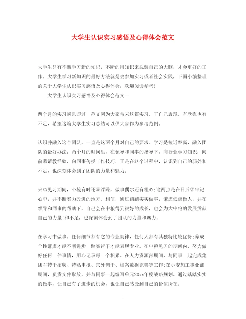 精编大学生认识实习感悟及心得体会范文.docx