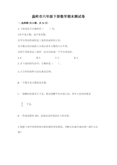 温岭市六年级下册数学期末测试卷（名校卷）.docx