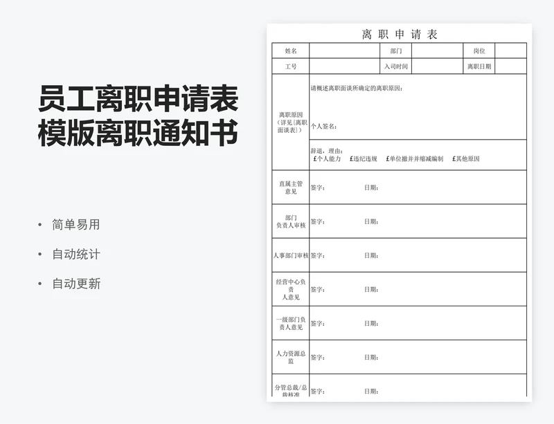 员工离职申请表模版离职通知书