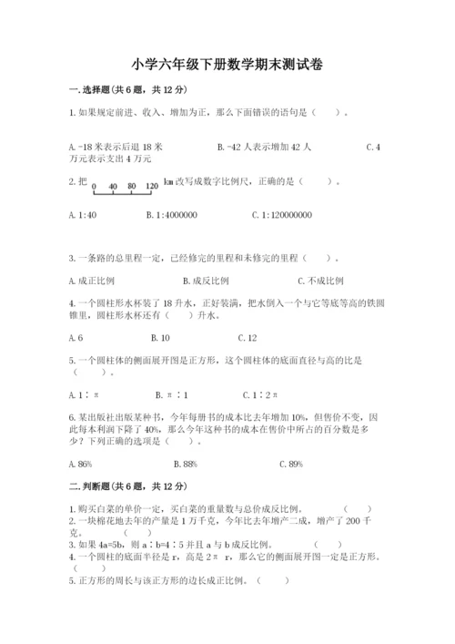 小学六年级下册数学期末测试卷（典优）.docx