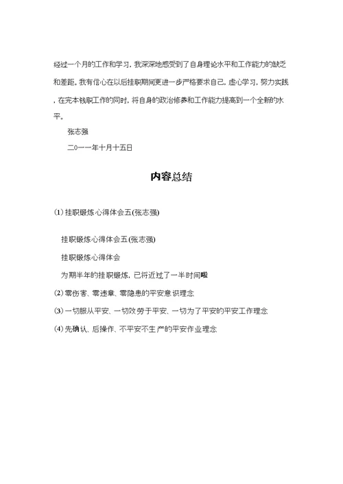 挂职锻炼心得体会五(张志强)