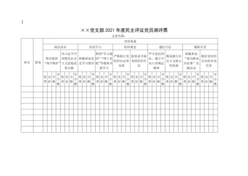 【组织生活会】党支部2021年度组织生活会主持词、议程单、民主评议党员测评票表.docx
