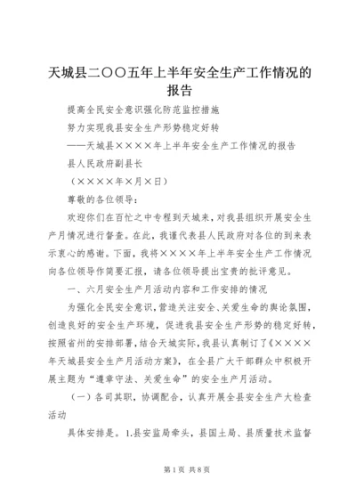 天城县二○○五年上半年安全生产工作情况的报告 (2).docx