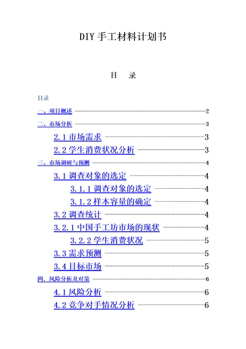 DIY创业计划书模板