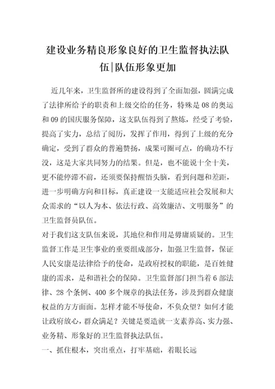 建设业务精良形象良好的卫生监督执法队伍队伍形象更加