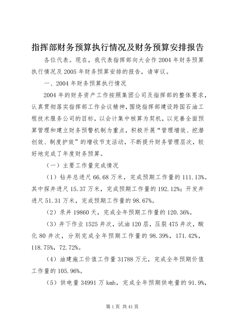 指挥部财务预算执行情况及财务预算安排报告.docx