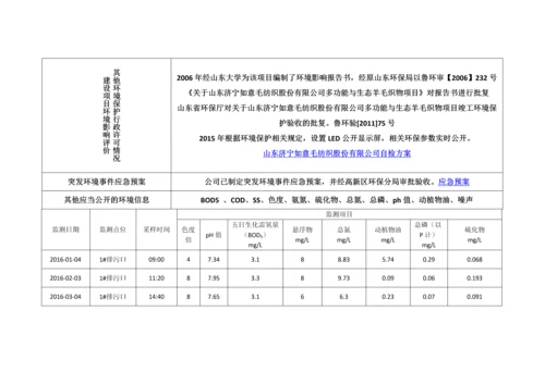 山东济宁如意毛纺织股份有限公司环保信息公告.docx