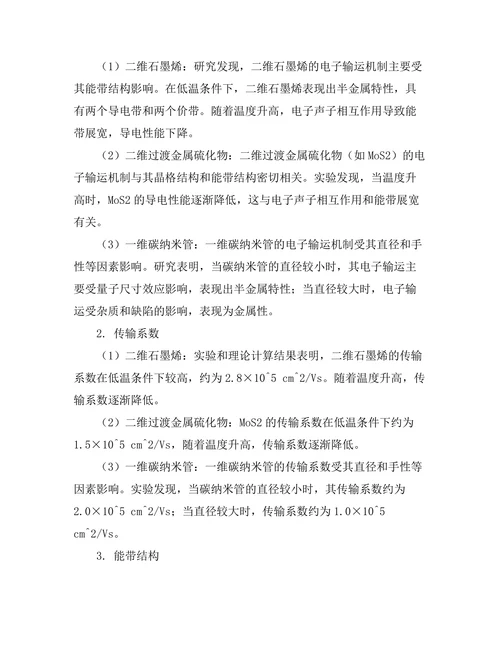 低维材料的电子输运特性研究
