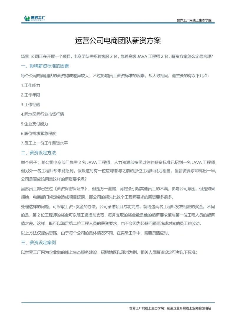 运营一家公司电商团队的薪资方案.docx