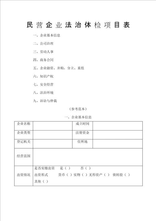 民营企业法治体检项目表图文稿