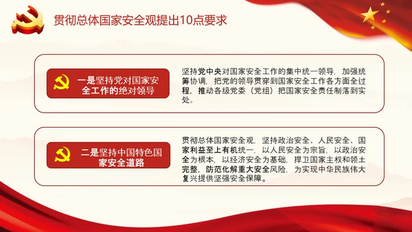 红色贯彻总体国家安全观10点要求内涵国家安全工作PPT模板