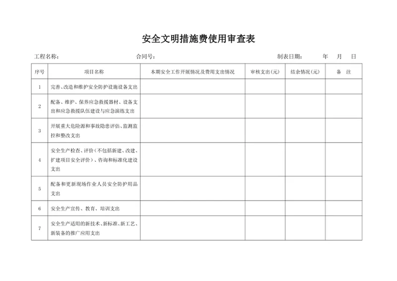 安全文明措施费使用审查表