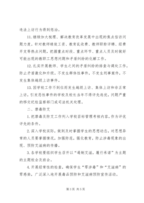 信访维稳禁毒防艾及法规工作目标.docx