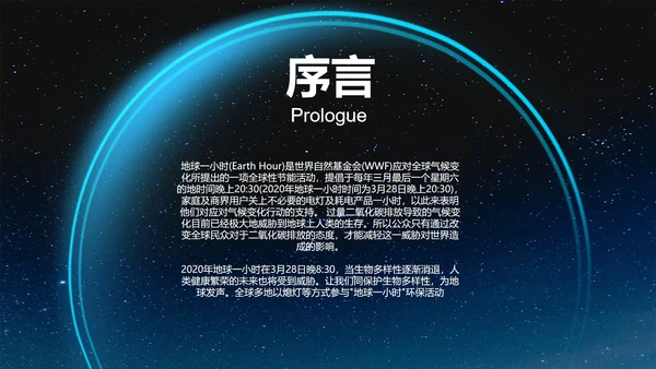 黑色简约地球熄灯一小时PPT模板