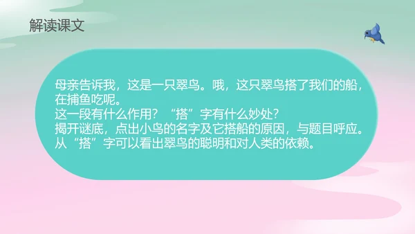 蓝色画册风三年级语文搭船的鸟课件PPT模板