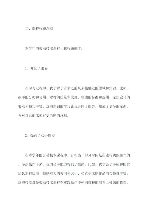 高中劳动技术课个人总结