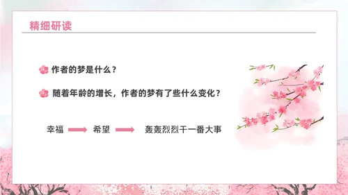 粉色水彩水墨一颗小桃树课件PPT七年级语文下册PPT七年级下册语文课件