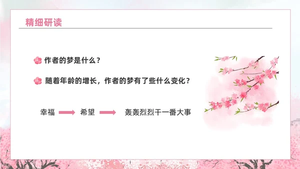 粉色水彩水墨一颗小桃树课件PPT七年级语文下册PPT七年级下册语文课件