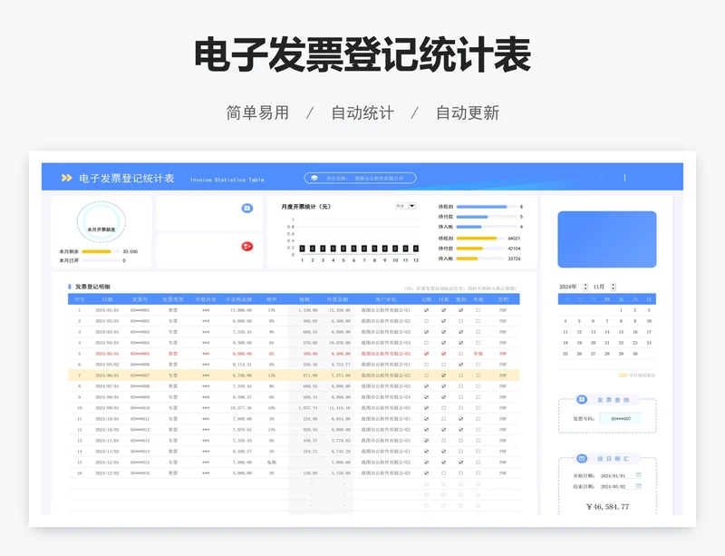 电子发票登记统计表