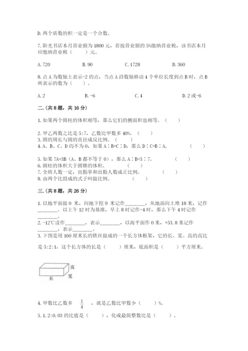 人教版数学小升初模拟试卷及完整答案【网校专用】.docx