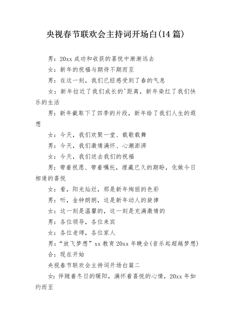 央视春节联欢会主持词开场白(14篇).docx