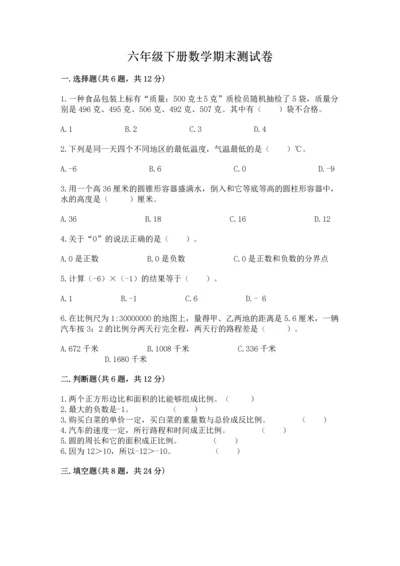 六年级下册数学期末测试卷附答案（巩固）.docx