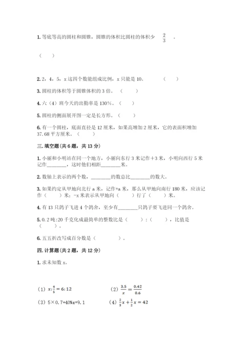 人教版六年级下册数学期末测试卷及参考答案【夺分金卷】.docx