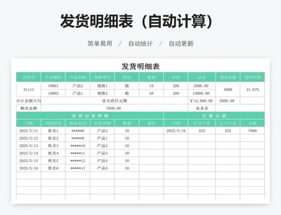 发货明细表（自动计算）