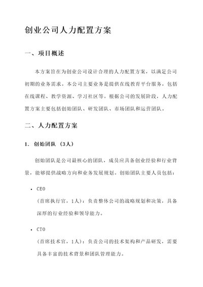 创业公司人力配置方案