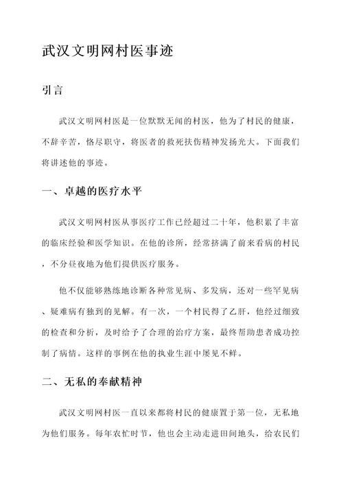 武汉文明网村医事迹材料