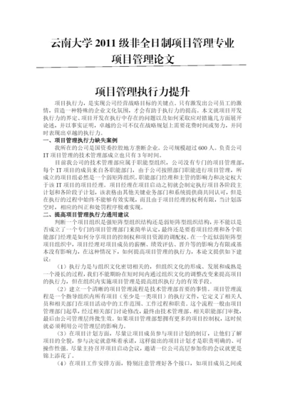 项目管理论文——项目管理的执行力.docx