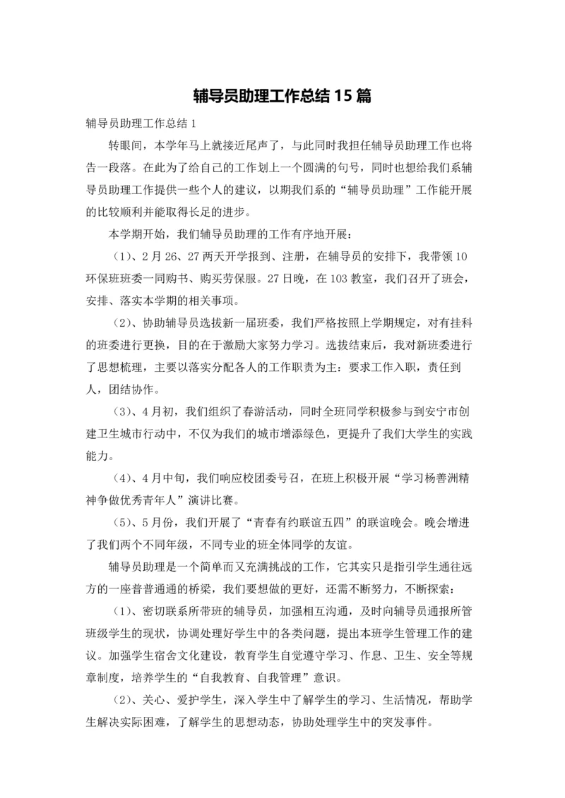 辅导员助理工作总结15篇.docx