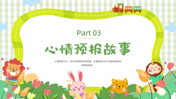 绿色卡通边框插画动植物大班心情预报教育课件动态PPT