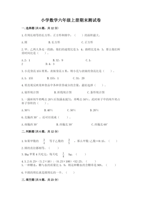 小学数学六年级上册期末测试卷含答案【精练】.docx