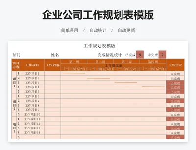 企业公司工作规划表模版
