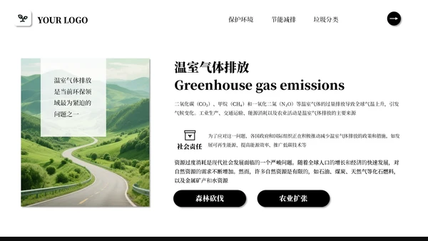 黑白简约商务风绿色环保PPT模板