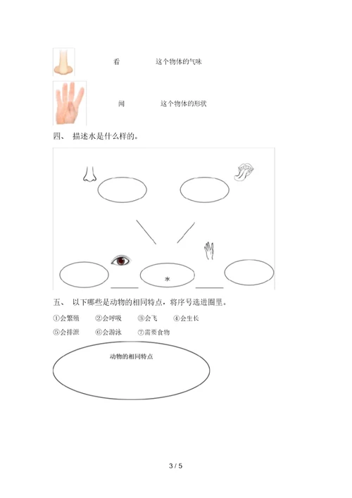 2021年苏教版一年级科学上册期中考试卷及答案【审定版】 5143