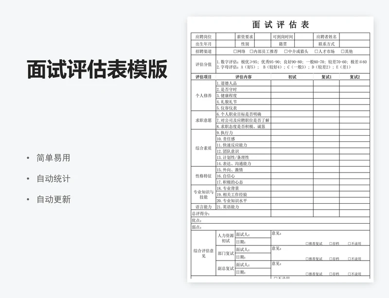 面试评估表模版