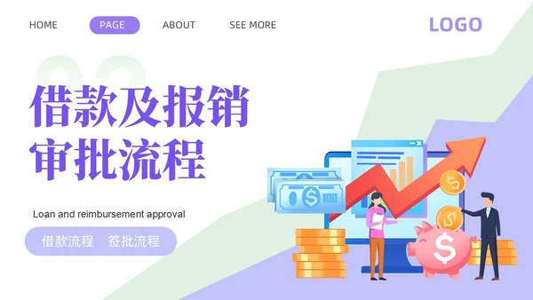 紫色淡蓝色插画简约商务财务费用报销制度财务管理培训PPT课件